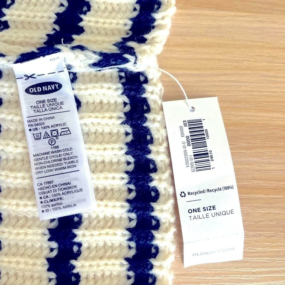 Old Navy Womens Cream Navy Blue Striped Ribbed Knit Infinity Scarf NWT One Size - Picture 5 of 6